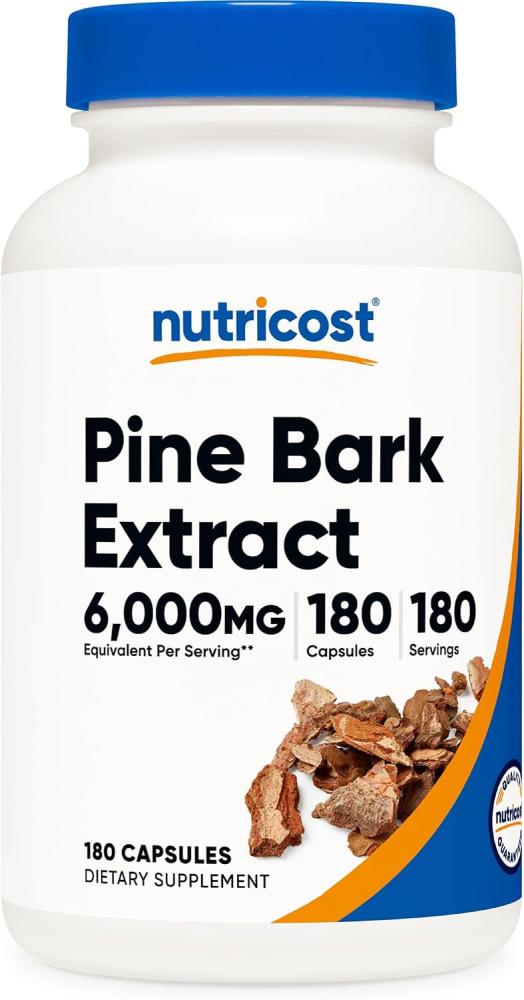 Nutricost Pine Bark Extract 6000mg Equivalent, 180 Capsules, 300mg Standardized to Contain 95% Proanthocyanidins - Vegetarian, Non-GMO and Gluten Free