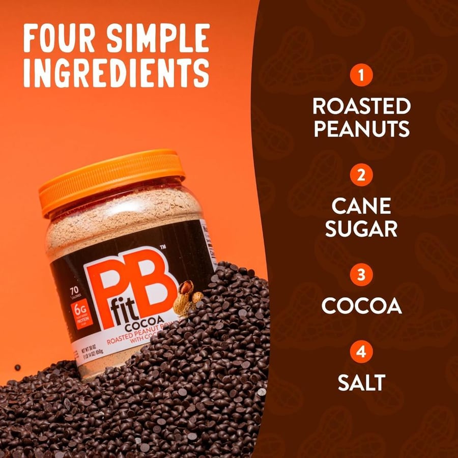 PBfit All-Natural Chocolate Peanut Butter Powder, Extra Chocolatey Powdered Peanut Spread from Real Roasted Pressed Peanuts and Cocoa, 6g of Protein (30 oz.)
