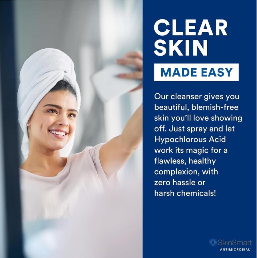 SkinSmart Facial Cleanser for Acne, Targets Bacteria for Active Teenage Athletes Post Workout and Adult Acne, 8 oz Spray Bottle, Safe for Multiple Daily Uses