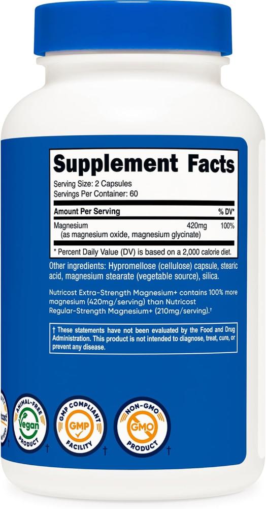 Nutricost Magnesium Glycinate 420mg, 120 Capsules - 60 Servings, Non-GMO, Gluten Free, Vegetarian Friendly