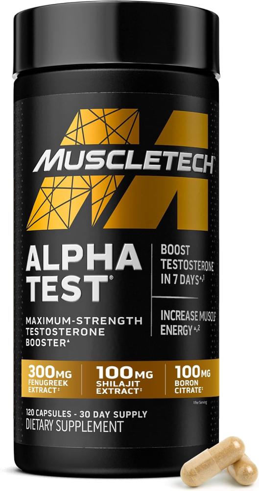 Testosterone Booster for Men | MuscleTech AlphaTest | Tribulus Terrestris & Boron Supplement | Max-Strength ATP & Test Booster | Daily Workout Supplements for Men, 120 Pills (Package May Vary)