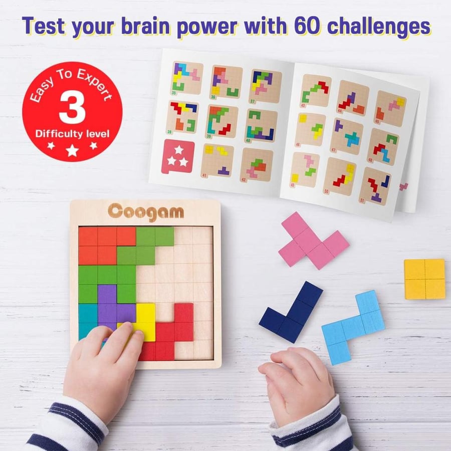 Coogam Wooden Tangram Puzzle Pattern Blocks for Kids & Adults