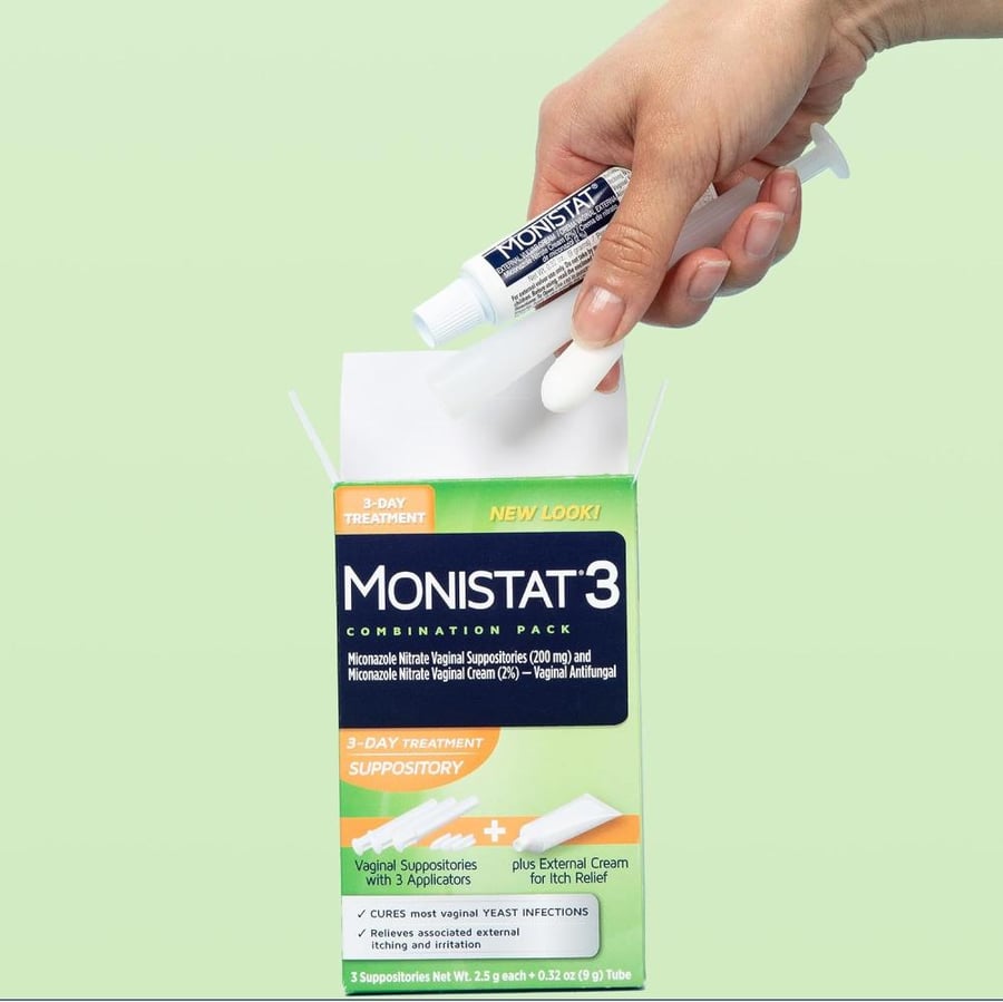Monistat 3-Day Yeast Infection Treatment Suppositories + Itch Relief Cream, 7 Piece Set