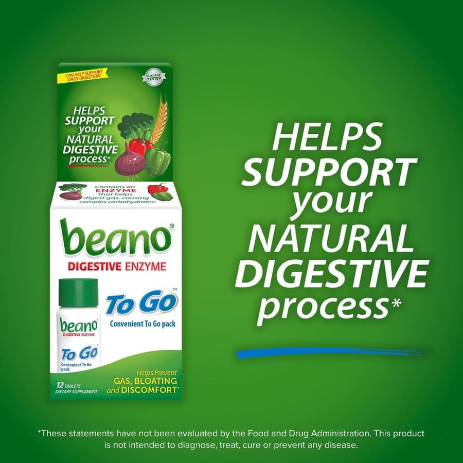 Beano To Go Gas Prevention Bloating Relief Tablets 12 Count (Pack of 1) Multi