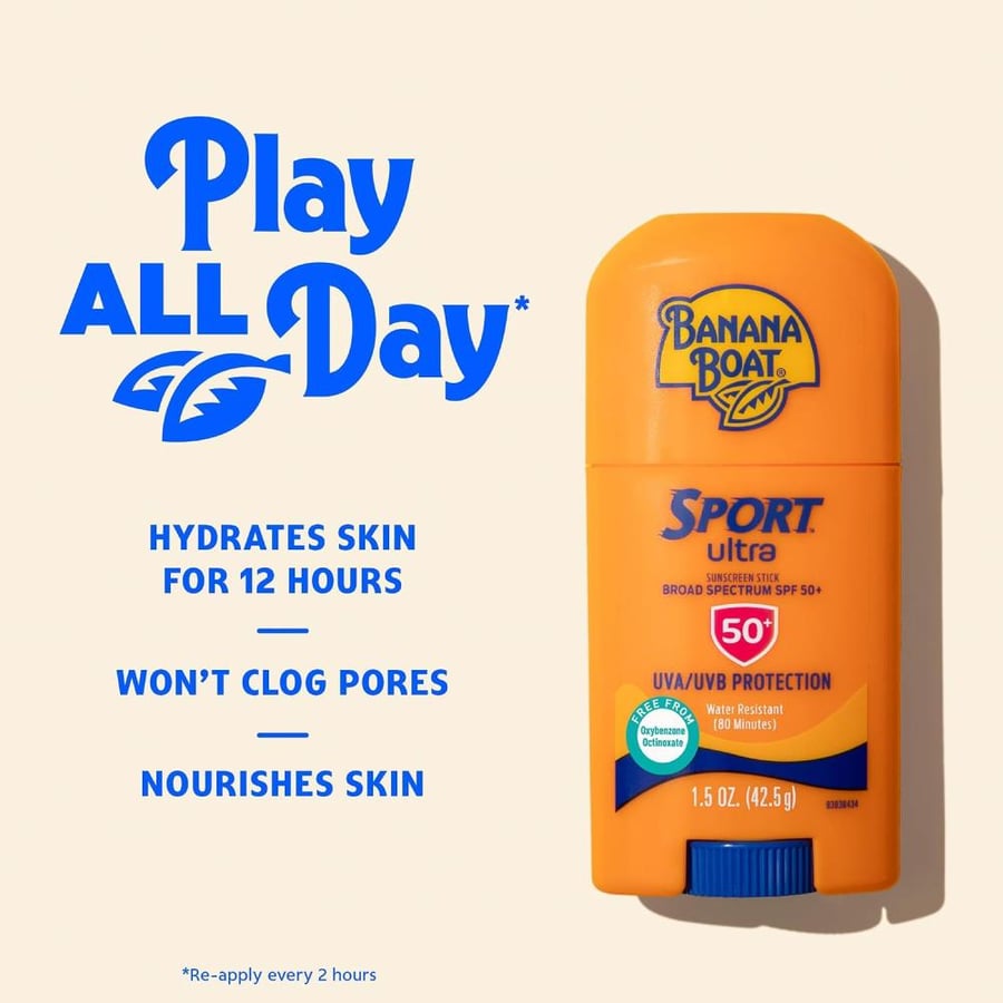 Banana Boat Sport Ultra Sunscreen Stick SPF 50, 1.5oz | Travel Size Sunscreen, Mini SPF Stick Sunblock, Oxybenzone-Free, 1.5oz
