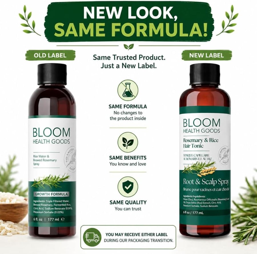 Rosemary & Fermented Rice Water Tonic Growth Spray for Hair Health - Whole Plant Ingredients - 6 Fluid Ounces