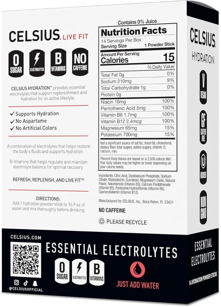 CELSIUS Hydration™ Strawberry Watermelon, Sugar Free Electrolyte Hydration Drink Mix (Pack of 14)