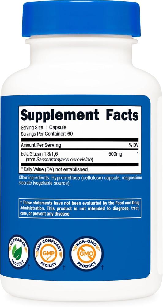 Nutricost Beta Glucan 500mg 1,3D Glucan, 60 Vegetarian Capsules - Gluten Free, Non-GMO