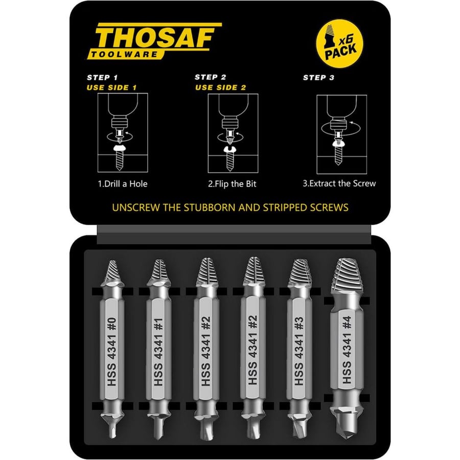 THOSAF 6 Pcs Damaged Screw Extractor Set - Men's Gifts, Husband, Father, Drill Bit Tools for Easy Removal of Rusty Broken Hardware