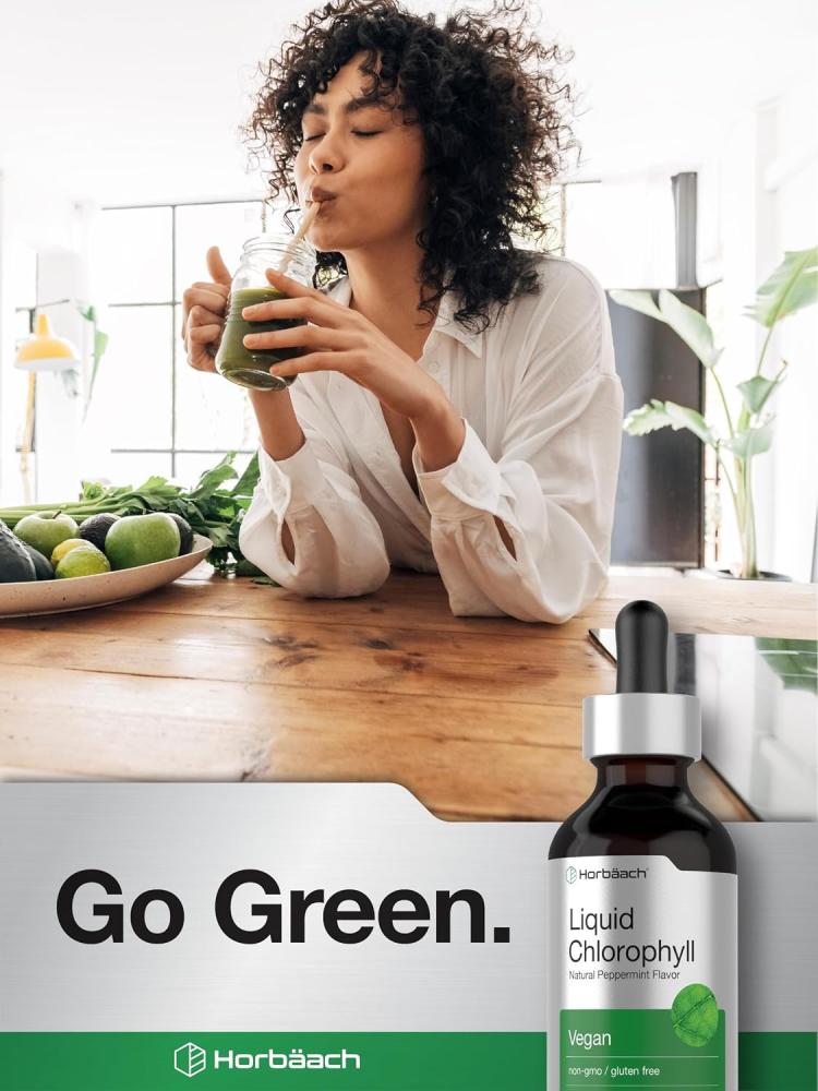 Horbäach Liquid Chlorophyll Drops | 56g | Vegan, Non-GMO & Gluten Free Formula | Natural Mint Flavor