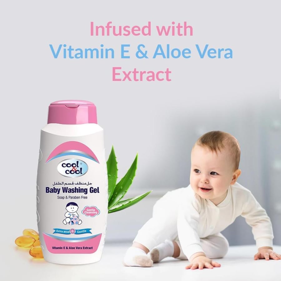 Cool & Cool Baby Washing Gel- 60ML - Head to Toe Baby Bath, Dye Free,Tear Free, Alcohol Free,Paraben-Free,Vitamin-E & Aloe Vera Extract With Extra Mild Formula