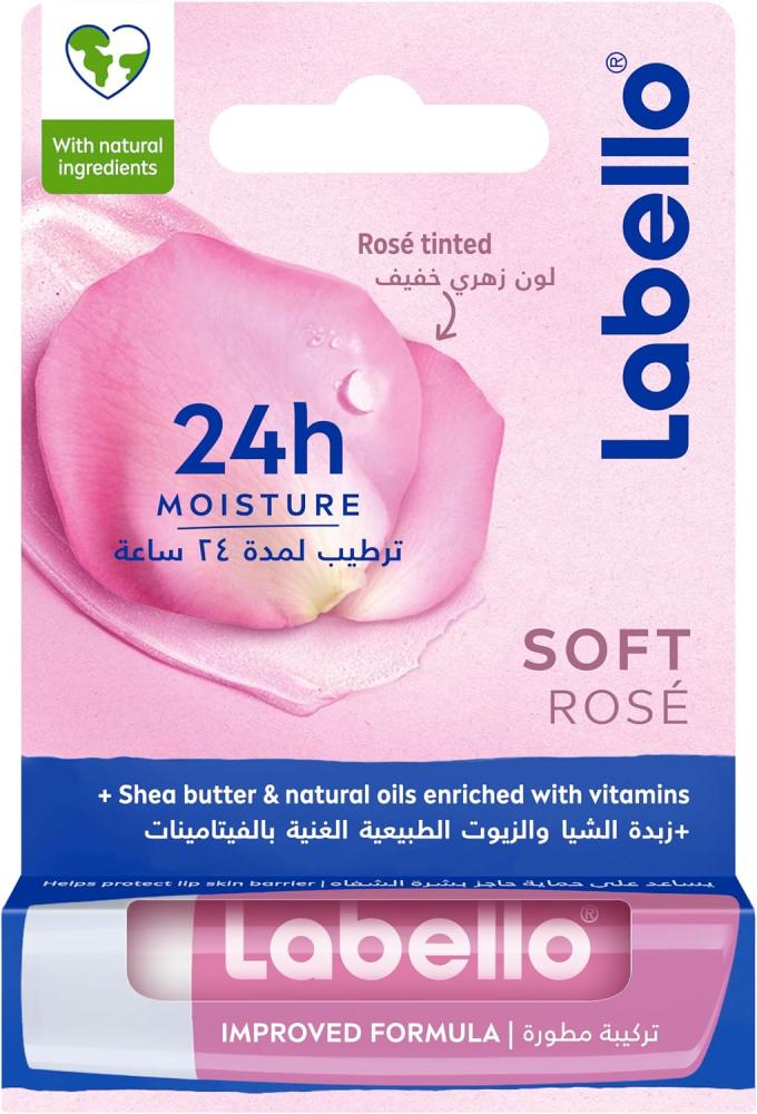 LABELLO Lip Balm, Moisturising Lip Care, Soft Rose, 4.8g