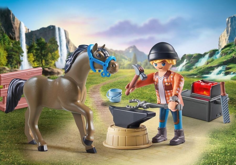 PLAYMOBIL Horses of Waterfall 71357 Farrier Ben & Achilles, Interactive Horse Care at Waterfall Ranch, Sustainable Toy for Children from 5 Years