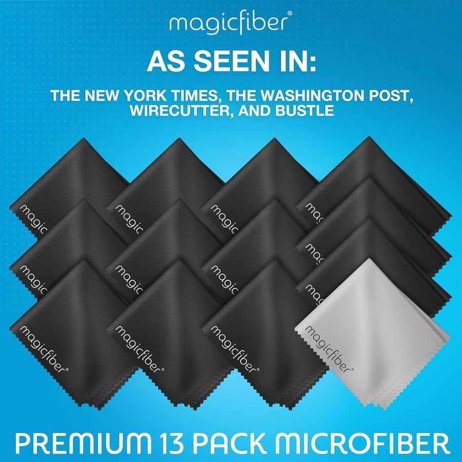 MagicFiber (13 Pack) ® Premium Microfiber Cleaning Cloths - For Tablet, Cell Phone, Laptop, LCD TV Screens and Any Other Delicate Surface (12 Black, 1 Grey)