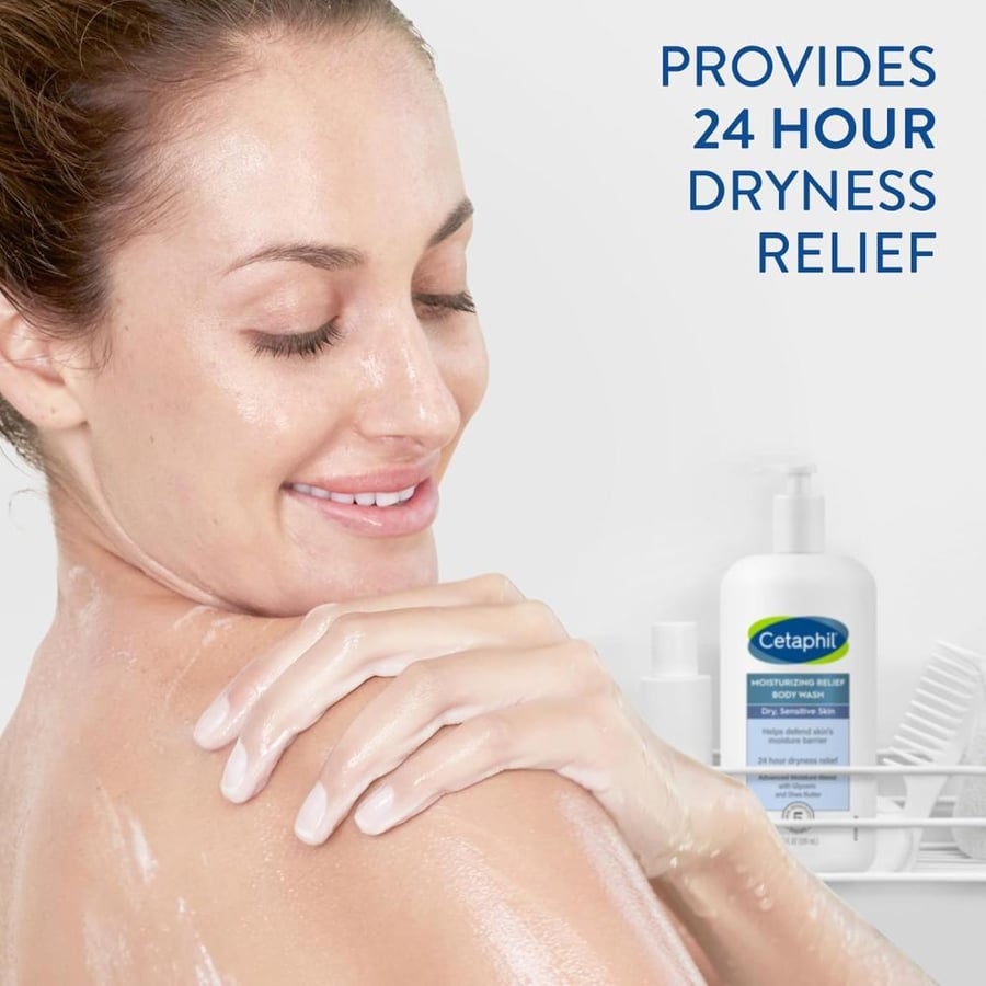 CETAPHIL Body Wash by, NEW Moisturizing Relief Body Wash for Sensitive Skin, Creamy Rich Formula Gently Cleanses and Gives 24 Hr Relief to Dry Skin,Hypoallergenic, Fragrance Free, 20 oz