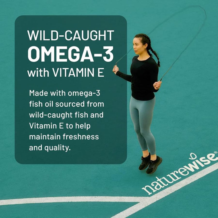 NatureWise Extra-Strength Omega 3 Fish Oil Supplement - 1000mg per Serving - 600 EPA & 400 DHA and Vitamin E - Support for Heart & Brain Health - Lemon Flavor, Non-GMO - 180 Softgels[3-Month Supply]
