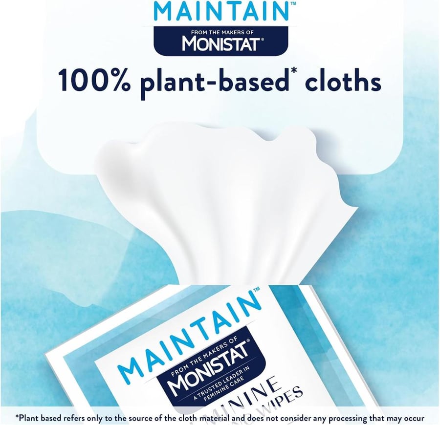Monistat Maintain Feminine Wipes with Boric Acid for Feminine Care, Fragrance Free, 12 Ct