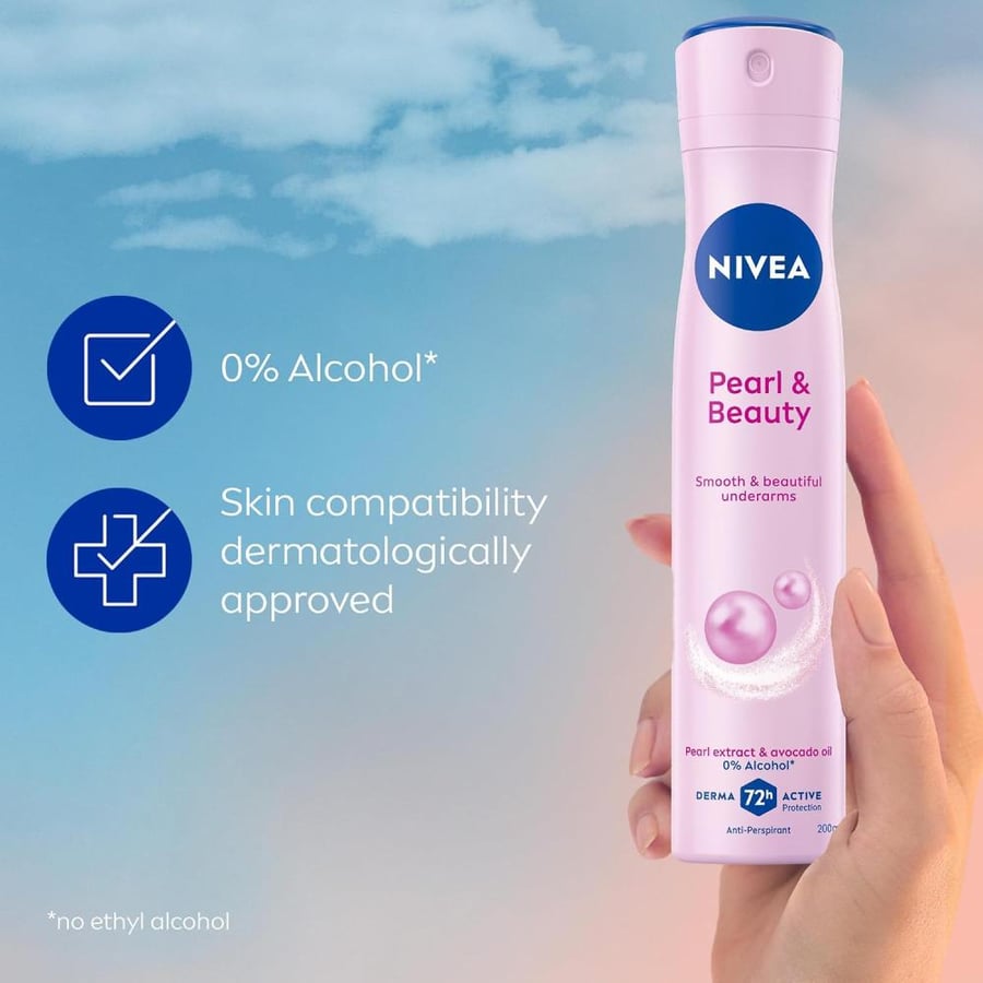 NIVEA Antiperspirant Spray for Women, Pearl & Beauty Pearl Extracts, 200ml