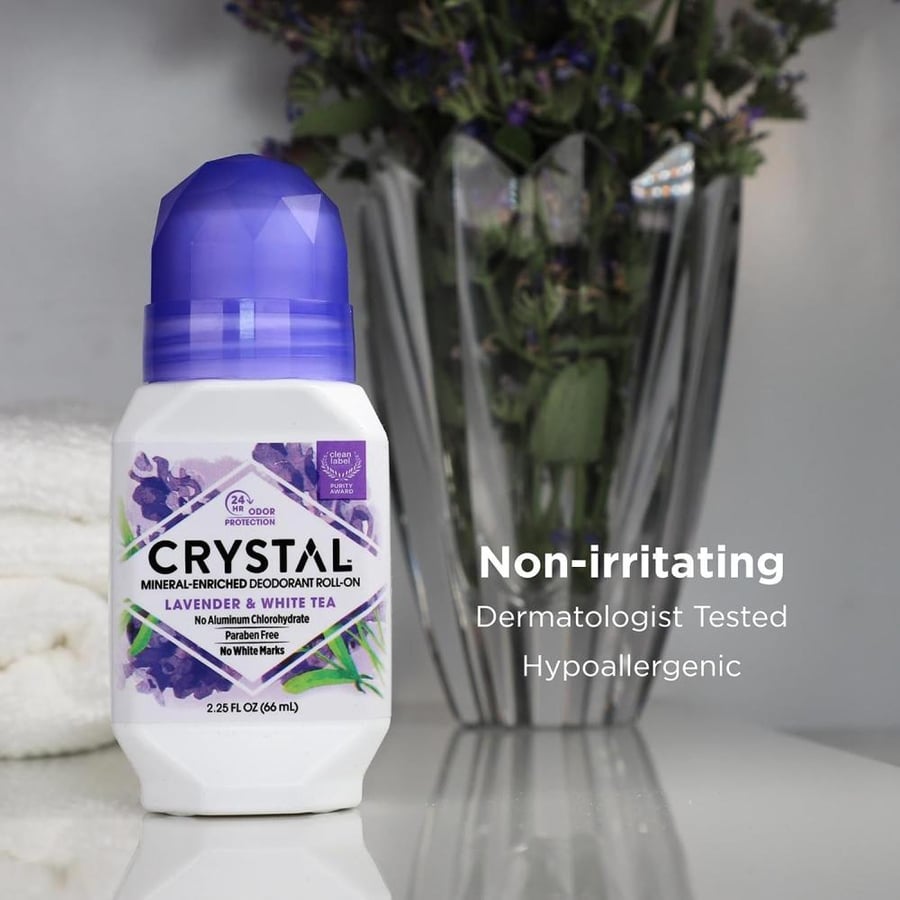 Crystal Essence Mineral Deodorant Roll-On, Lavender & White Tea, Purple, 2.25 Fl Oz