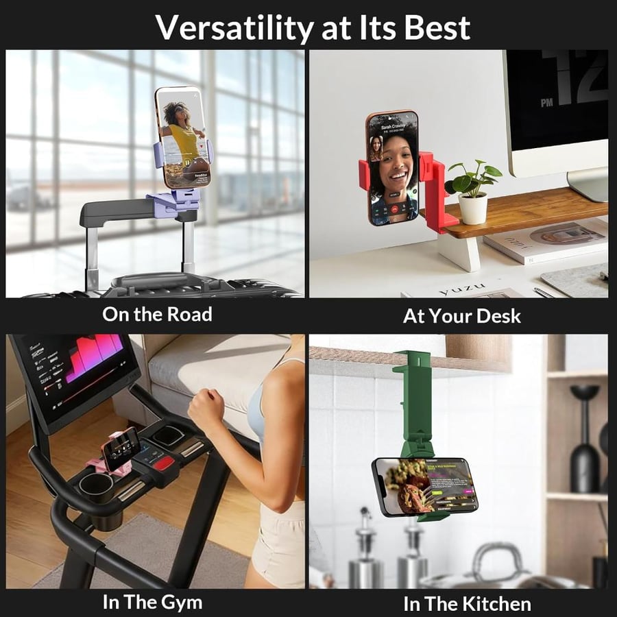 Universal Airplane in Flight Phone Mount. Handsfree Phone Holder for Desk with Multi-Directional Dual 360 Degree Rotation. Pocket Size Travel Essential Accessory for Flying. US Patented and Protected.