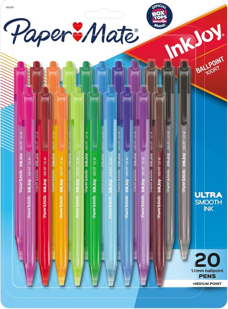 Paper Mate InkJoy 100RT Retractable Ballpoint Pens, Medium Point, Assorted, 20 Pack (1951396)