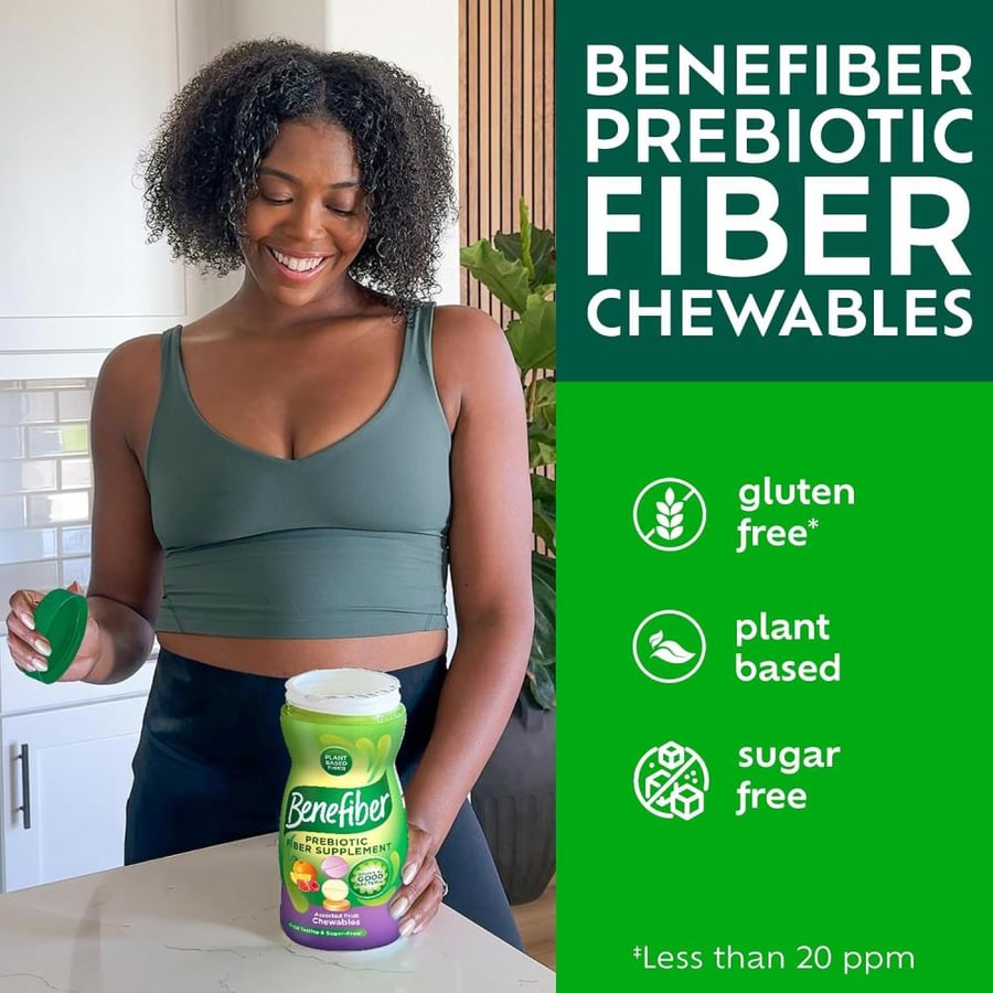 Benefiber Prebiotic Fiber Supplement for Digestive Health, Assorted Fruit Chewable Fiber Tablets - 100 Count