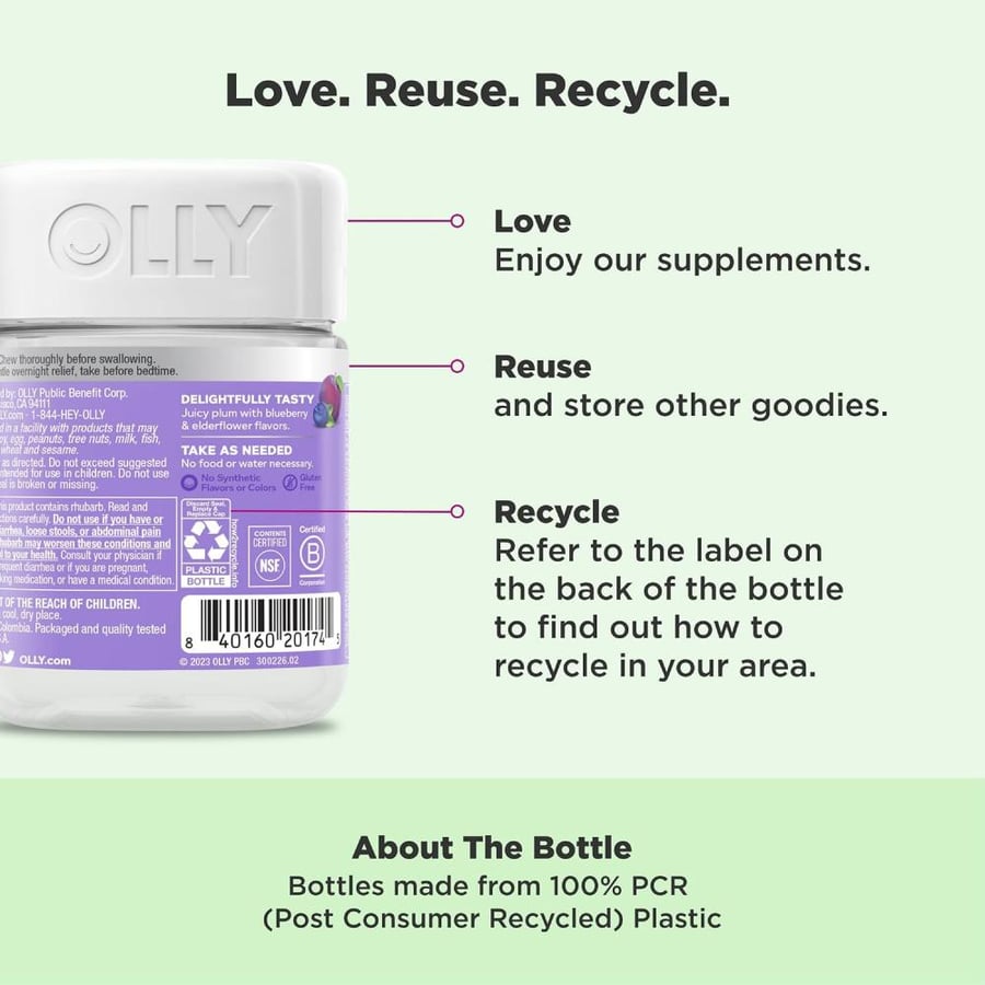 OLLY Keep it Moving Constipation Relief, Rhubarb, Prunes, Amla - Plum Berry Flavor - 30ct