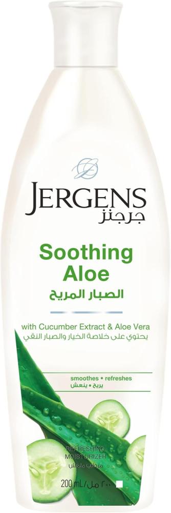 Jergens Soothing Aloe Body Lotion - 200 ml, Hydrating Aloe Vera & Cucumber Extract Moisturizer for Refreshed, Luminous Skin, 24-Hour Dry Skin Relief & Quick Absorption, 200 ml