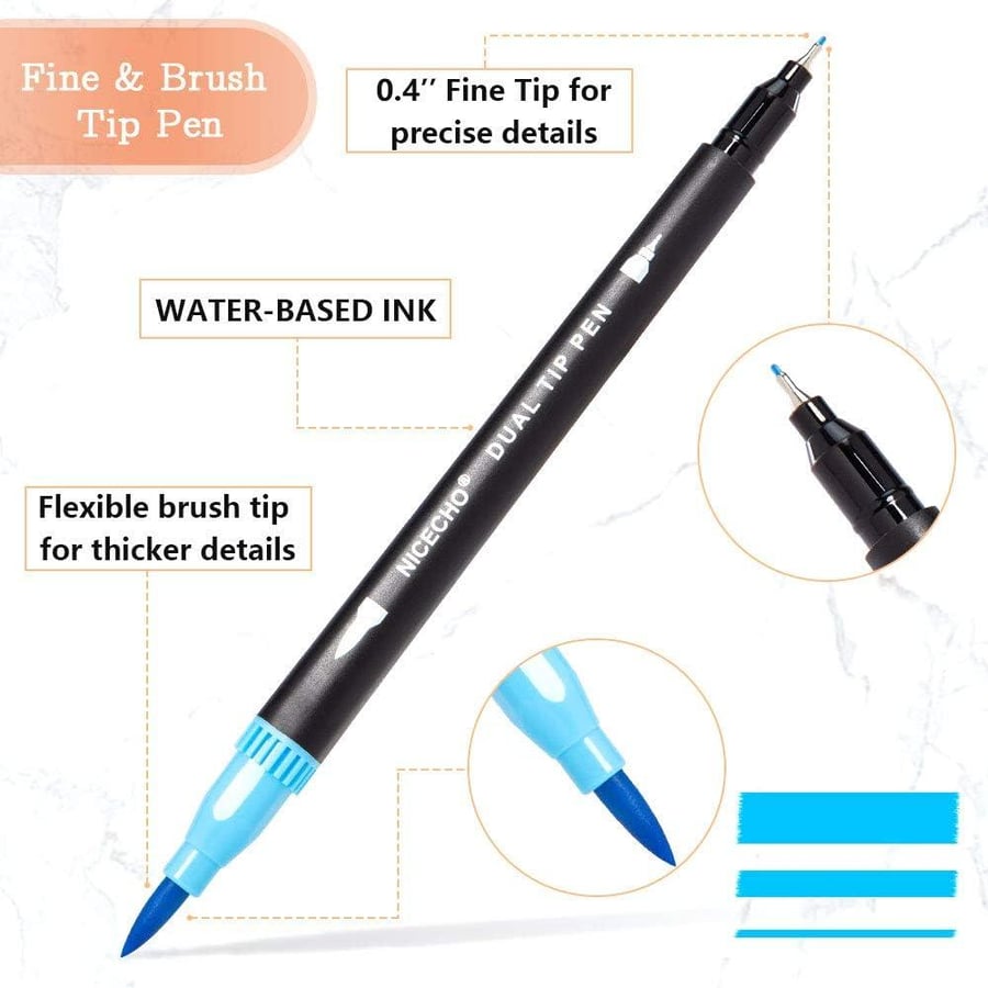 Nicecho Art Markers Dual Brush Pens, 60 Artist Colouring Marker, Fine & Brush Tip Pen Art Supplier for Kids Adult Colouring Book Bullet Journaling Drawing Planner Scrapbooking
