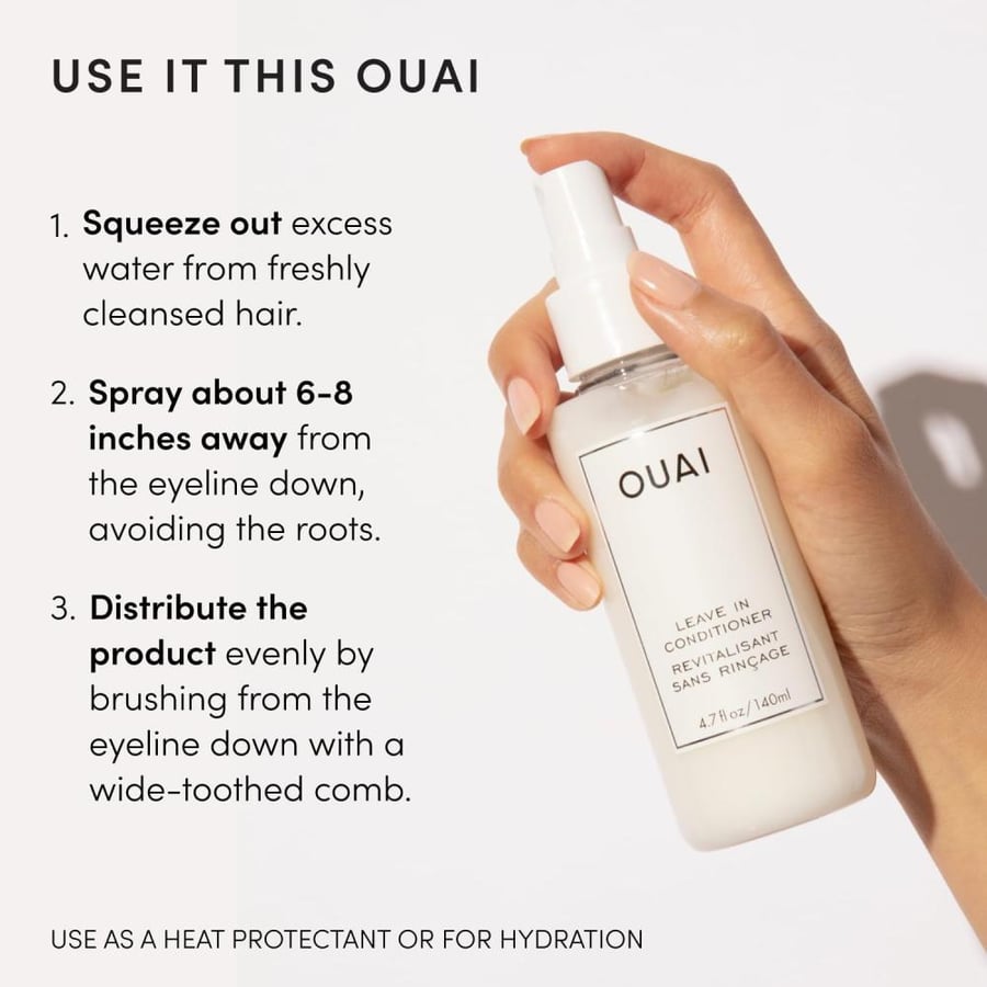 OUAI Leave In Conditioner & Heat Protectant Spray - Prime Hair for Style, Smooth Flyaways, Add Shine and Use as Detangling Spray - No Parabens, Sulfates or Phthalates (1.5 oz)