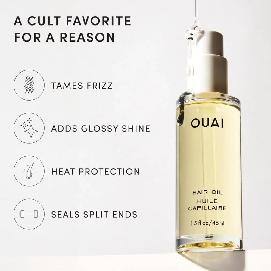 OUAI Travel Size Hair Oil - Heat Protection Oil for Frizz Control - Adds Shine and Smooths Split Ends, Colorfast Formula, Parabens, Phthalates and Sulfates Free - 13ml