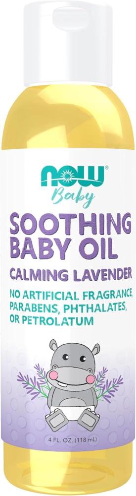 NOW Baby, Soothing Baby Oil, Calming Lavender, No Artificial Fragrance, Parabens, Phthalates, or Petrolatum, 4-Ounce