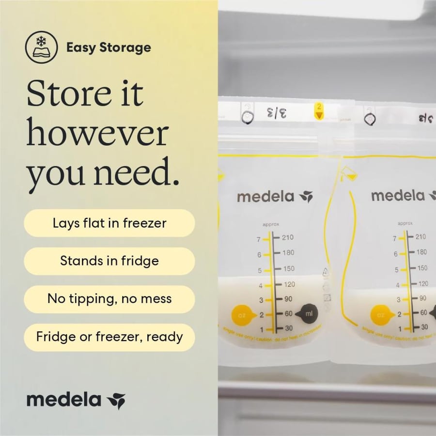 Medela Easy Pour Disposable Breast Milk Storage Bags, 7 oz/210 ml Capacity, Leakproof Design with Milk Protection, Made Without BPA, Pack of 100