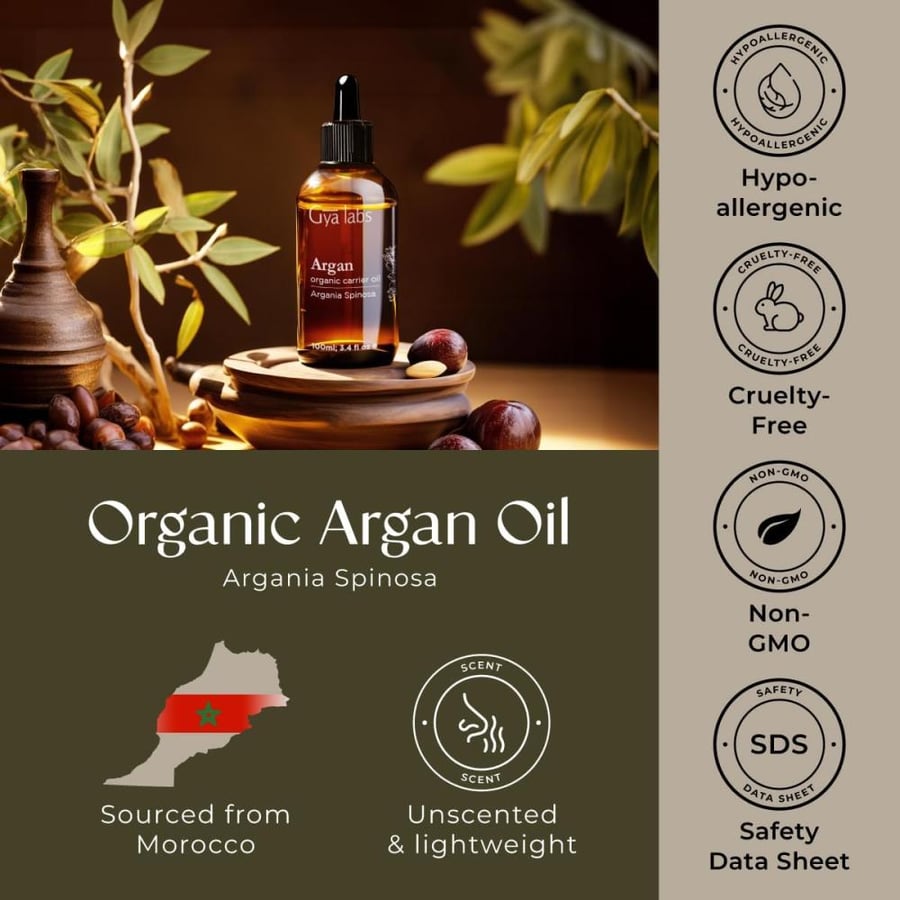 Gya Labs Organic Argan Oil For Hair - 100% Natural Cold-Pressed Moroccan Argan Oil For Skin & Face - Moisturizing Argan Hair Oil For Lotions, Soaps & Hair Conditioners (3.4 fl oz)