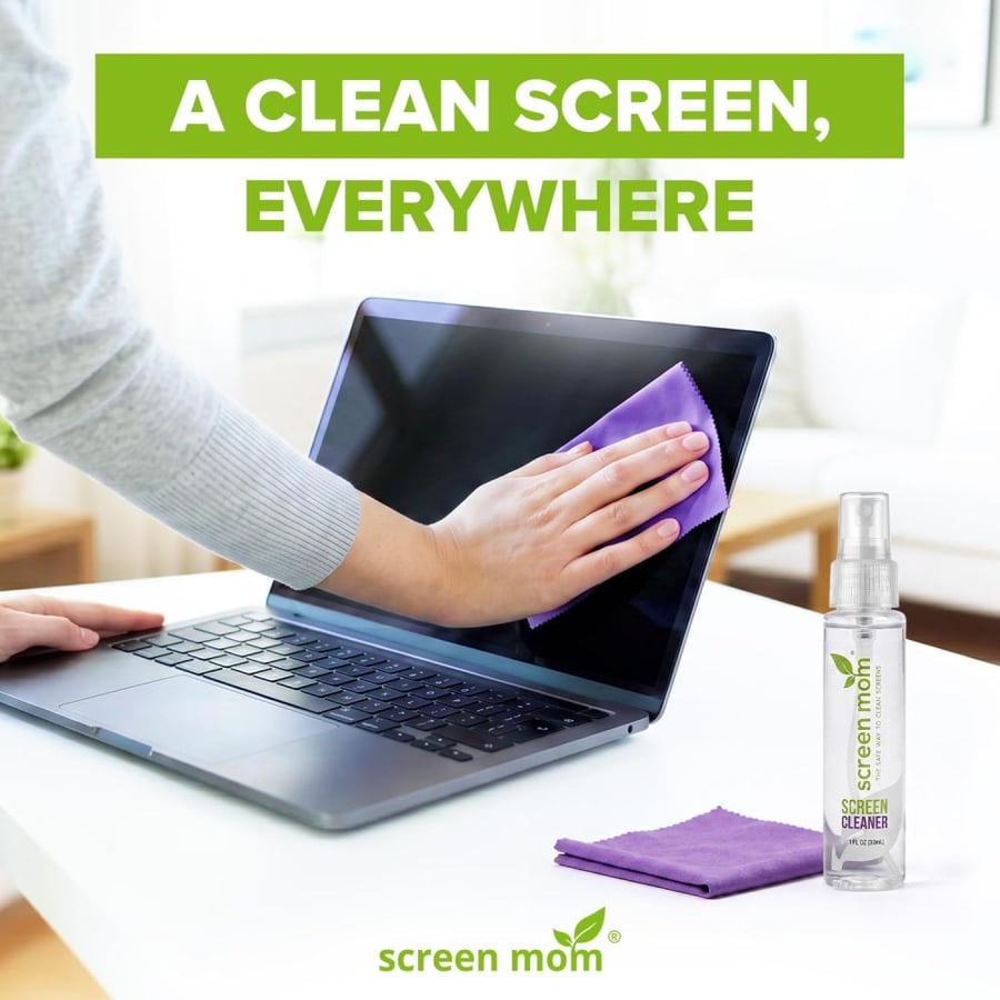 Screen Cleaner Spray and Microfiber Cloths 3-Pack (3x1oz) by Screen Mom-Screen Cleaner Spray and Wipe for TV, Computer, Phone, iPad, Car Screen Cleaning Kit Electronic Cleaner Spray