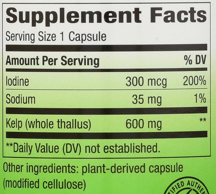 Nature's Way Kelp Whole Thallus 180 Vegan Capsules (600mg)