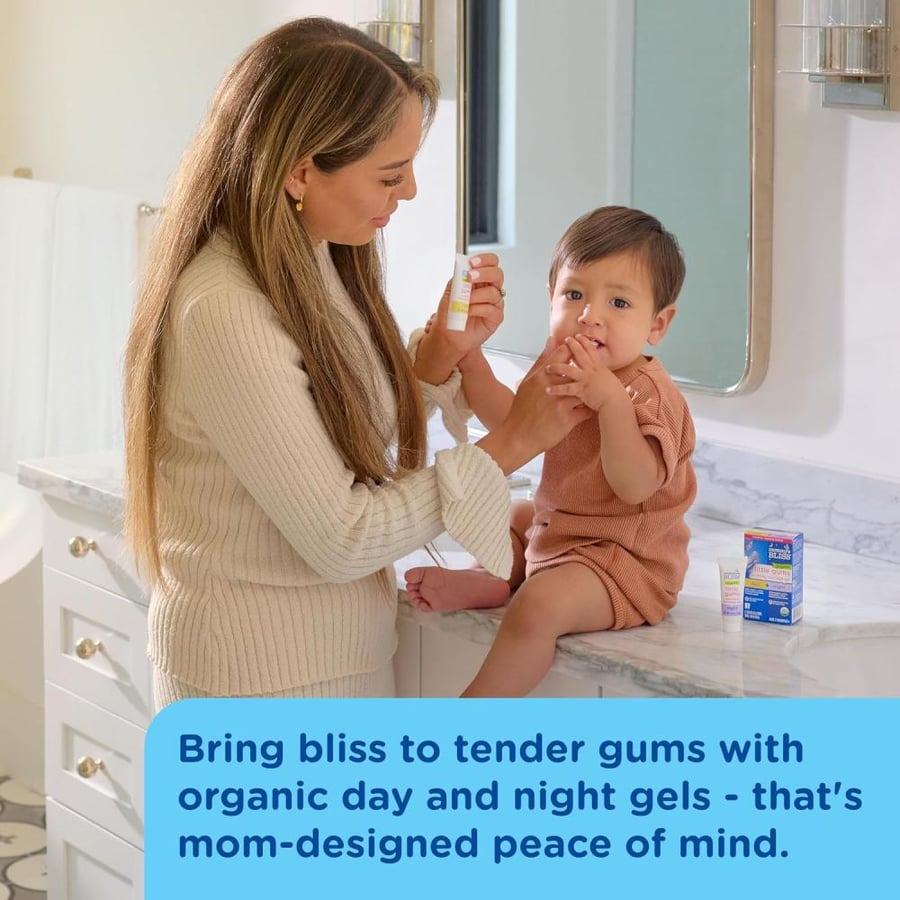 Mommy's Bliss Organic Little Gums Soothing Massage Gel Day and Night Combo, Helps with Tender Gums, Age 2 Months+, Sugar Free, Mild & Sweet Flavor, 2-0.53 Oz Tubes (Pack of 1)