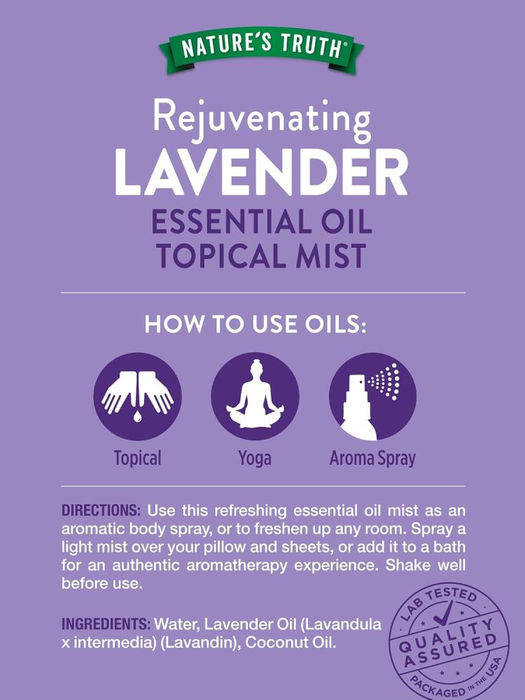 Rejuvenating Essential Oil Mist - Lavender by Natures Truth for Unisex - 2.4 oz Spray