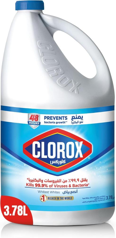 Clorox Bleach Liquid Original Scent 3.78L, Household Cleaner And Disinfectant, New Sealed Pack For More Protection, Eliminates Common Household Germs And Removes Stains