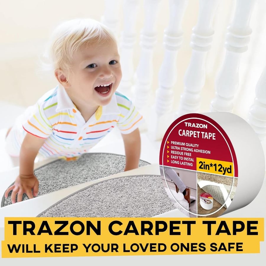 Carpet Tape Double Sided - Carpet Tape Grippers for Hardwood Floors & Rugs - Carpet Binding Tape Strong Adhesive & Removable, Robust Stickers Grip Tape, Residue-free (2 Inches/12 m)