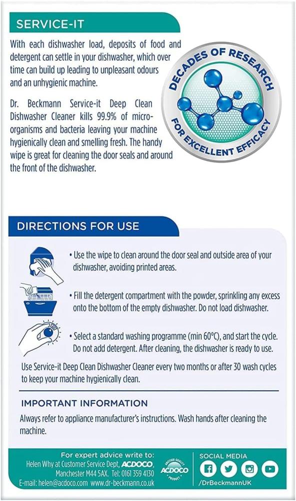 Dr.Beckmann Dishwasher Hygiene Cleaner|Eliminates Odour And Grease|Cleans, Freshens And Maintains Dishwasher-75 Gms