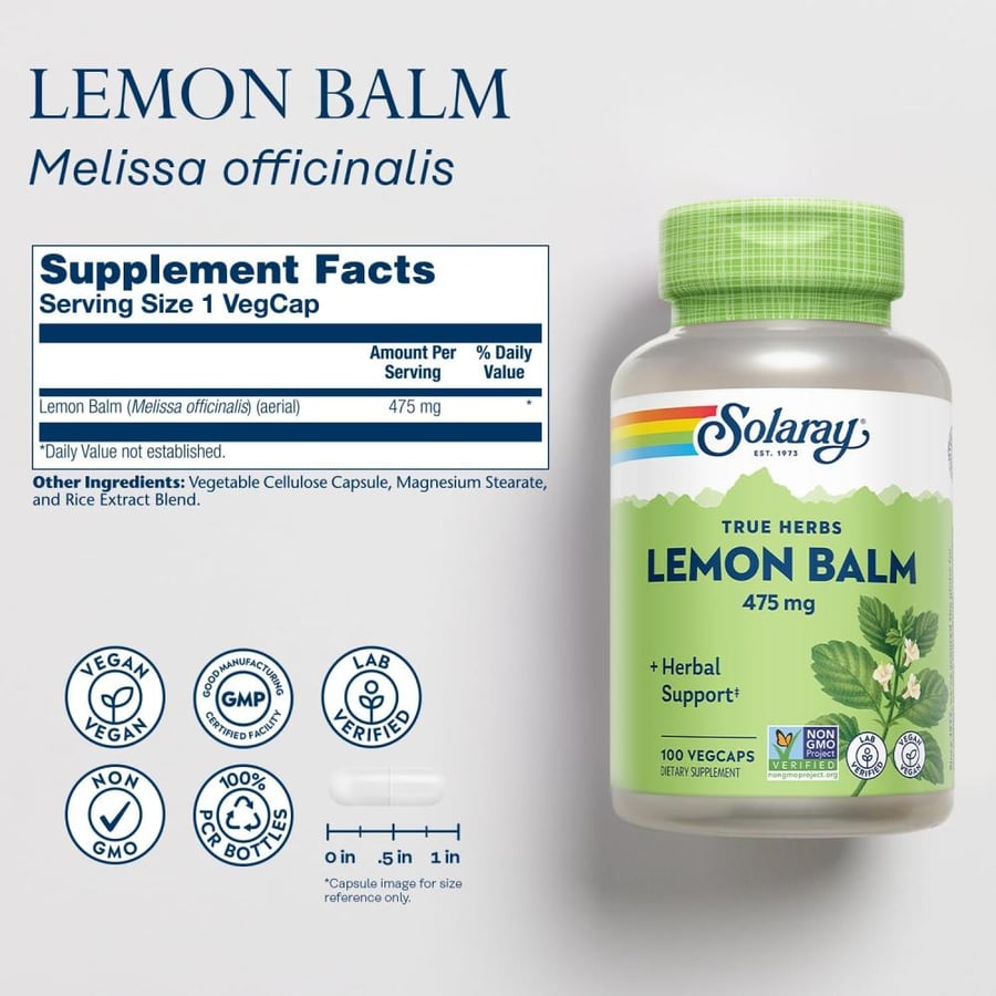 Solaray, Lemon Balm, 475 mg, 100 VegCaps