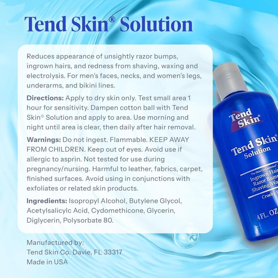 Tend Skin Razor Bump, Ingrown Hair Solution for Unsightly Razor Bumps, Ingrown Hair and Razor Burns, Post Shaving and Waxing Toner for Men and Women, Made in USA, 4 Oz