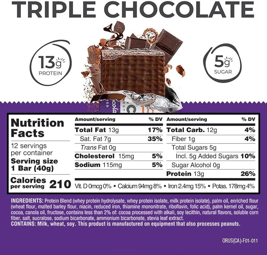 BNRG Power Crunch Protein Energy Bar (Triple Chocolate, 12 Bars, 1.4oz / 40g Each)