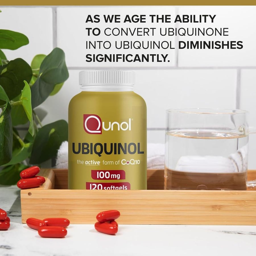 Ubiquinol CoQ10 100mg Softgels, Qunol Ubiquinol 100mg - Active form Of Coenzyme Q10, Beneficial To Statin Users, 4 Month Supply - 120 Count