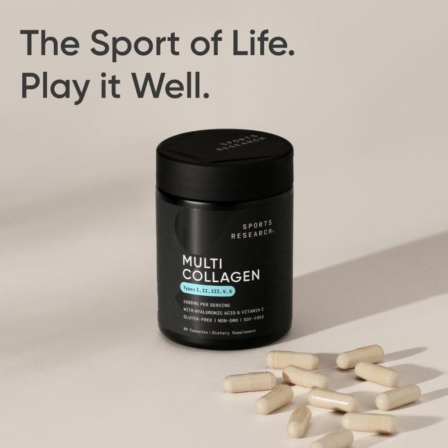 Sports Research Multi Collagen Complex Type I, II, III, V, X, with Hyaluronic Acid Plus Vitamin C 90 Capsules