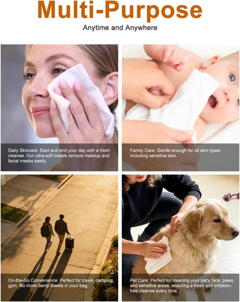 LUXU Face Towels,Ultra‑Soft Facial Towels,Extra Thick Disposable Face Towel
