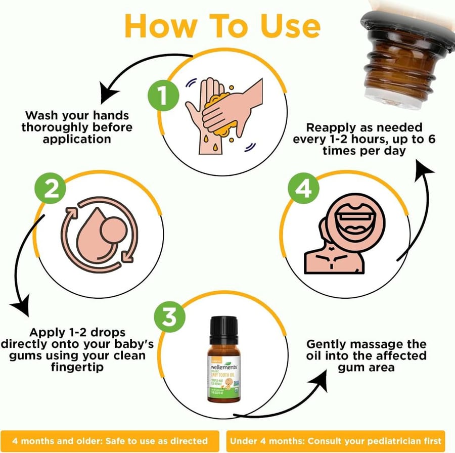 Wellements Organic Baby Tooth Oil for Teething, 0.5 Fl Oz, Free from Dyes, Parabens, Preservatives