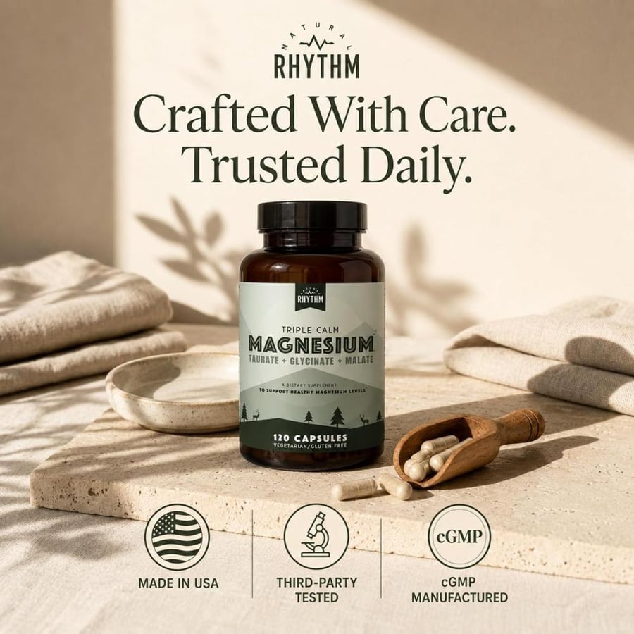 Natural Rhythm Triple Calm Magnesium, Unique Blend, 150mg Easily Absorbable Taurate, Glycinate, 120 Capsules