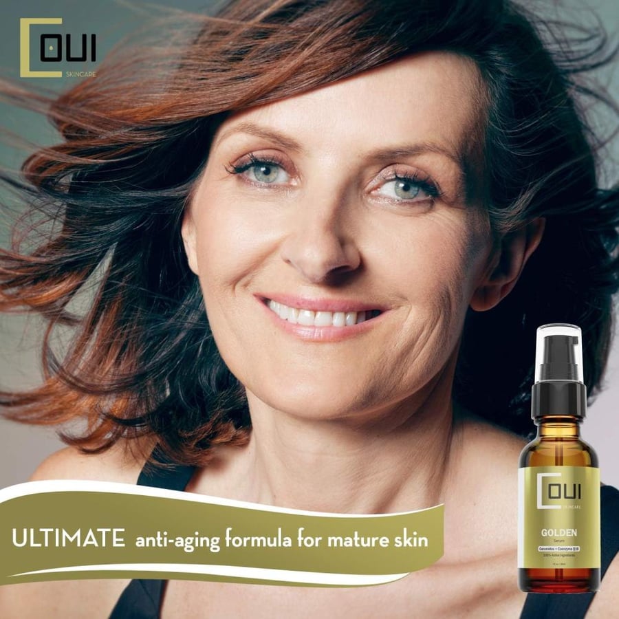 GOLDEN Facial Serum Anti Aging Hydration - Coenzyme Q10, Argan Oil, Natural Ingredients for Face, Neck, Dry Skin